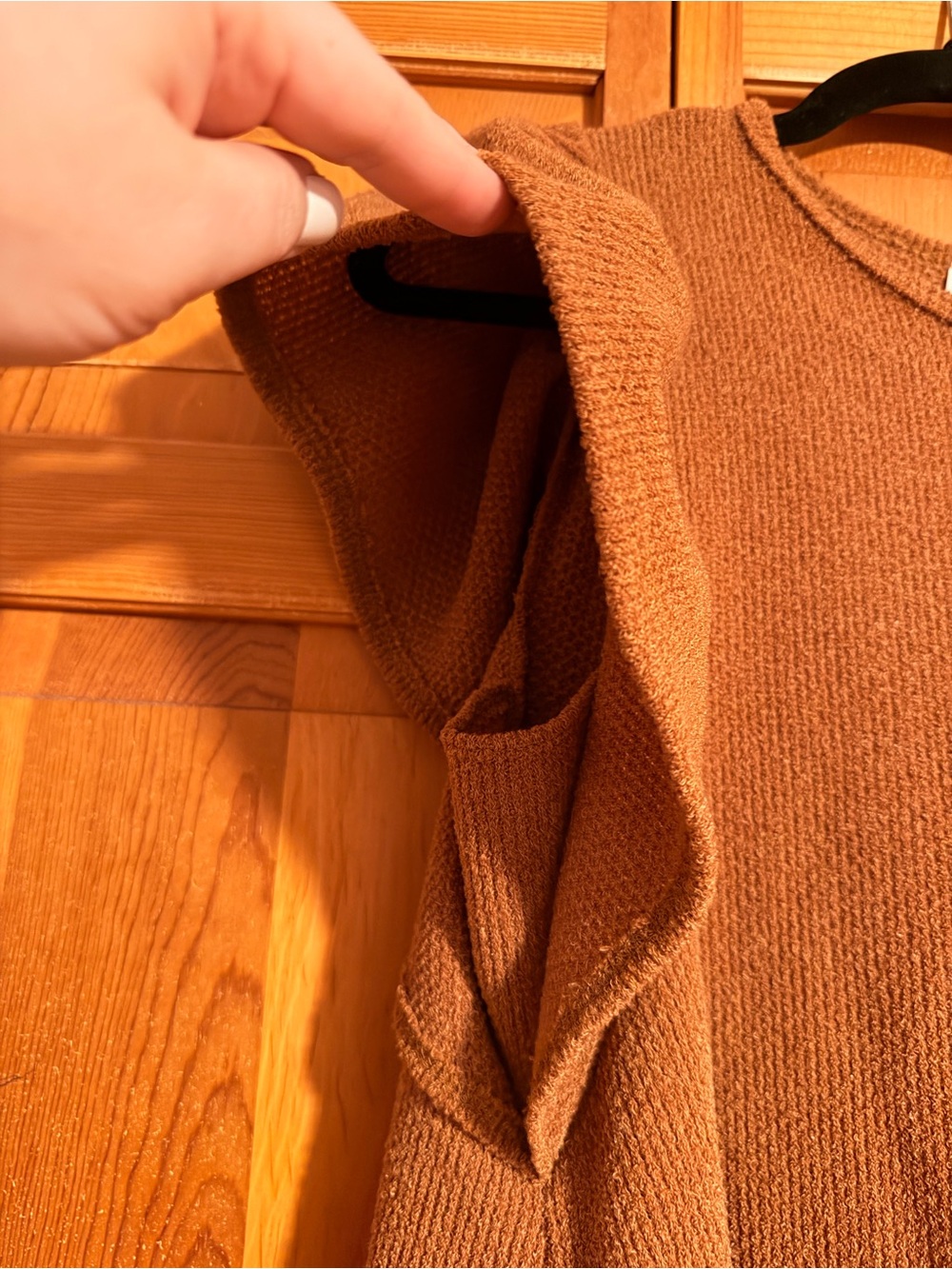 Ruffle Sleeve Knit Top in Rust Brown - Picture 3 of 5